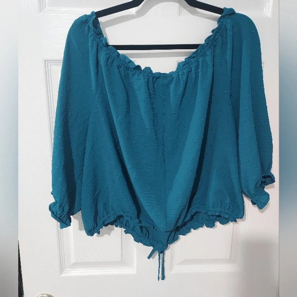 NWOT Lane Bryant Ink Blue 3/4 Sleeve Off The Shoulder Control Blouse Size 18/20 - Picture 8 of 9